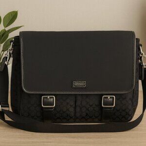 Coach Black Signature Messenger Bag with Buckle Front Flap